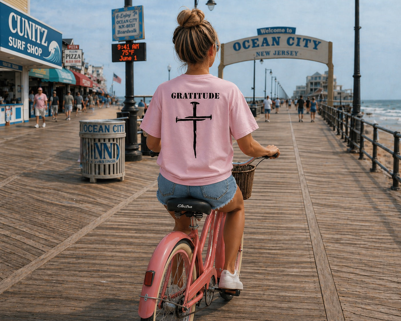 Short sleeve white Bamboo Ultra Soft T-shirt Gratitude with Nail Cross logo.